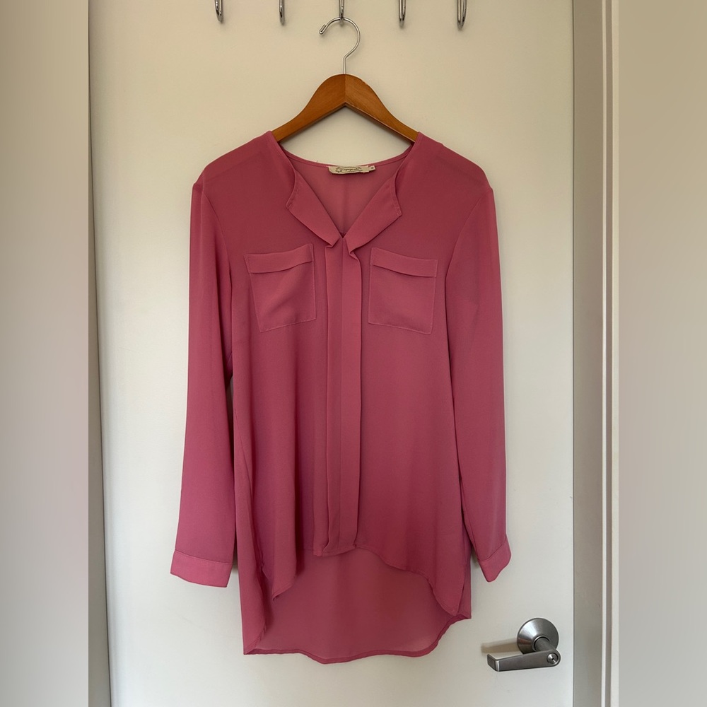 Propaganda Dusty Rose Pink Sheer High Low Pullover Blouse Long Sleeve XS